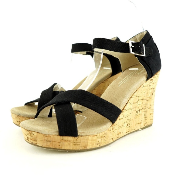 Toms Shoes - NEW TOMS WOMENS STRAPPY WEDGE BLACK/TAN SIZE 9